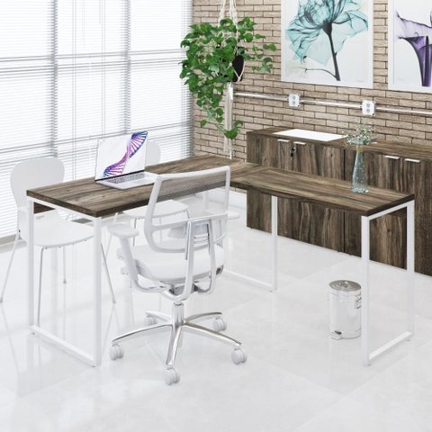 Mesa em L Office 135x150x75cm Kuadra Carvalho Dark - Est.branca