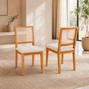 Ver imagem 3 de Sala de Jantar 4 Lugares 1.20x0.80 Mesa e Cadeiras Madeira Maciça Linho Creme Telinha Rattan Móveis