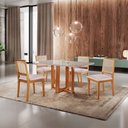 Ver imagem 1 de Sala de Jantar 4 Lugares 1.20x0.80 Mesa e Cadeiras Madeira Maciça Linho Creme Telinha Rattan Móveis
