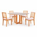 Ver imagem 2 de Sala de Jantar 4 Lugares 1.20x0.80 Mesa e Cadeiras Madeira Maciça Linho Creme Telinha Rattan Móveis