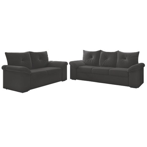 Conjunto de Sofá 2 e 3 Lugares Taurus Veludo Mamflex Cinza