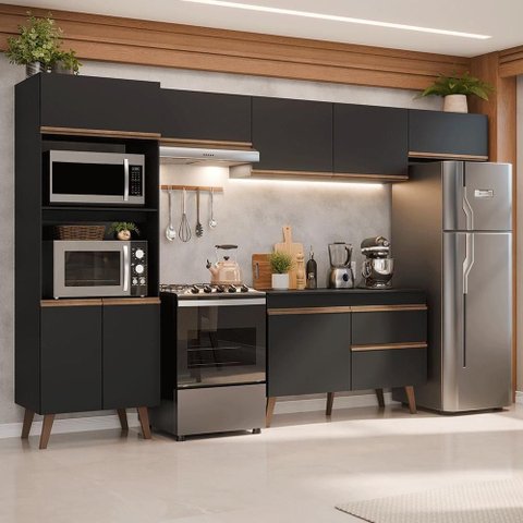 Cozinha Completa Pieta 9 Portas 1 Gaveta MDP 330cm Preta Madesa