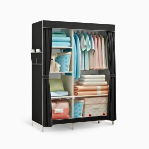 Guarda Roupa Dobrável com Capa de Tecido - Preto