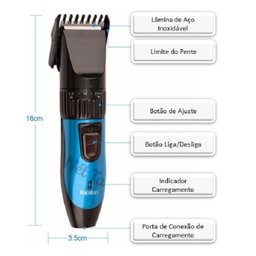 Máquina de Cortar Cabelo Barba Bigode Recarregável KM-730 Azul - 2 Máquina de Cortar Cabelo Barba Bigode Recarregável KM-730 Azul - 2