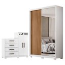 Ver imagem 1 de Guarda Roupa Casal Riva Branco Amêndola Touch Flex com Espelho e Pés e Cômoda Sapateira Áurea Branco