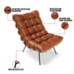 Poltrona Costela Couríssimo Base de Metal- D'Rossi - Nozes - 6