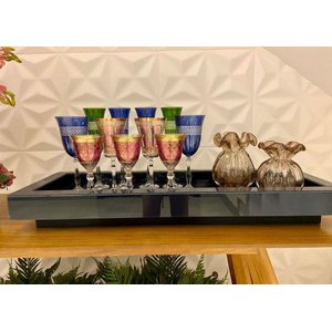 Bandeja Preta Grande Vidro Sala Decoração 60x30
