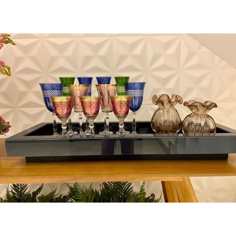 Bandeja Preta Grande Vidro Sala Decoração 60x30