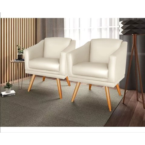 Kit 2 Poltronas para Sala Recepção Escritório Consultório Suede Bege