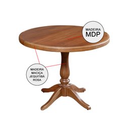 Mesa de Jantar Redonda Rústica 1m Madeira Maciça Madalena - Castanho - 3