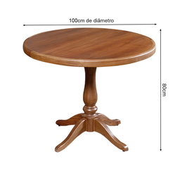 Mesa de Jantar Redonda Rústica 1m Madeira Maciça Madalena - Castanho - 4