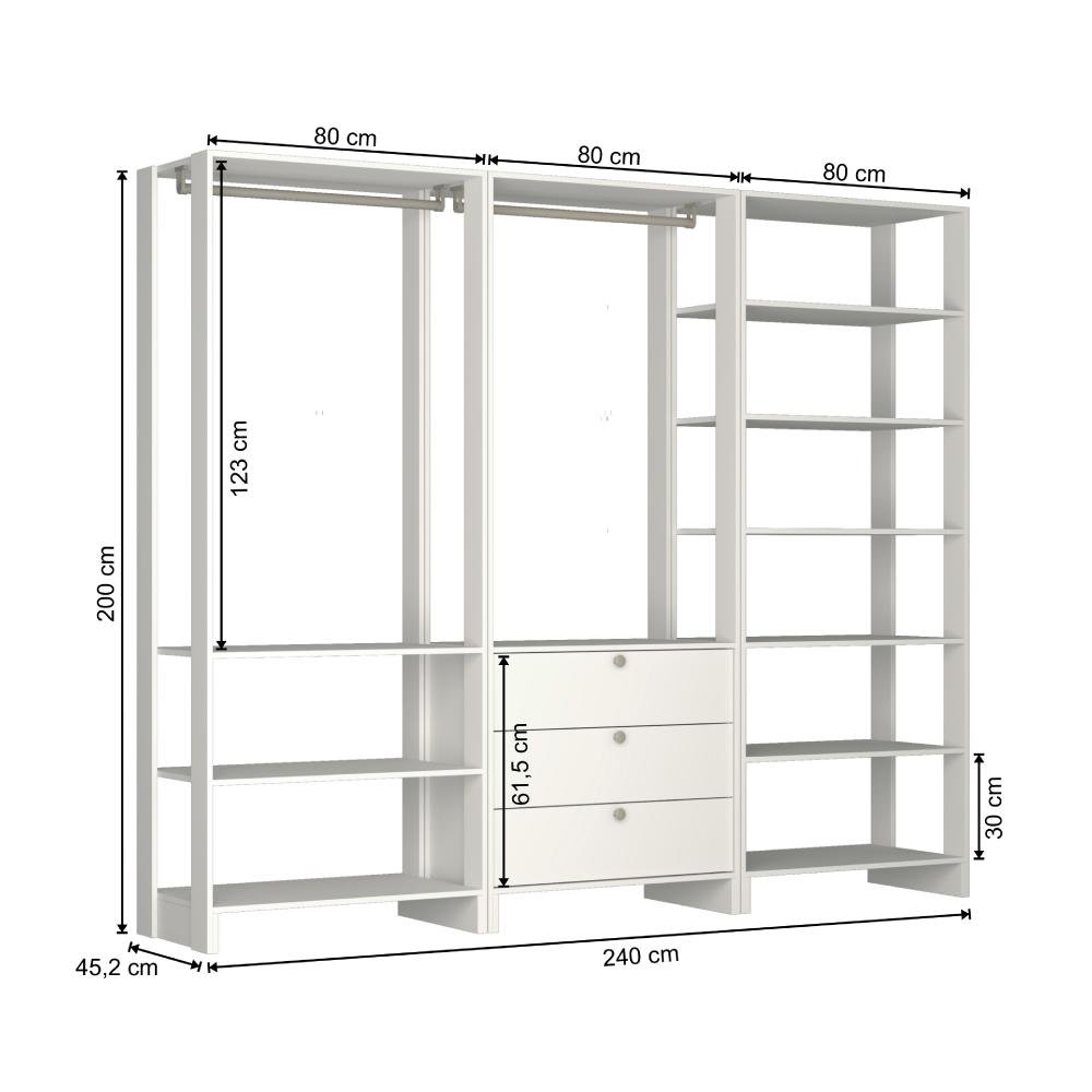 Estante Closet Yes com 2 Cabideiros e 3 Gavetas - Branco - 4