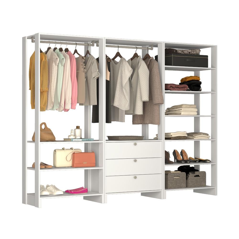 Estante Closet Yes com 2 Cabideiros e 3 Gavetas - Branco - 1