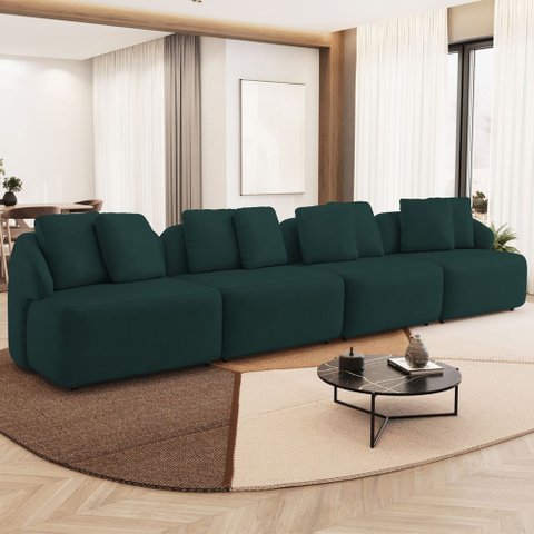 Sofá 5 Lugares para Sala de Estar Living 388cm Arlo F04 Veludo Verde Tc-12015 - Lyam Decor