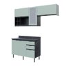 Cozinha Modulada Esmeralda Aéreo e Balcão 200cm Porta Vidro Cor:lunar com Verde Mar - 2