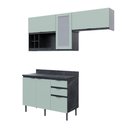 Ver imagem 2 de Cozinha Modulada Esmeralda Aéreo e Balcão 200cm Porta Vidro Cor:lunar com Verde Mar