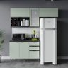 Cozinha Modulada Esmeralda Aéreo e Balcão 200cm Porta Vidro Cor:lunar com Verde Mar - 1