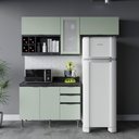 Ver imagem 1 de Cozinha Modulada Esmeralda Aéreo e Balcão 200cm Porta Vidro Cor:lunar com Verde Mar