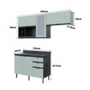 Ver imagem 3 de Cozinha Modulada Esmeralda Aéreo e Balcão 200cm Porta Vidro Cor:lunar com Verde Mar