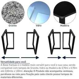 Base de Mesa de Jantar Kansas para Tampos de Vidro Pedra e Madeira até 200cm X 100cm - Preta - 3
