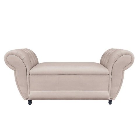 Recamier com Baú Grécia Namoradeira Calçadeira 195 cm Suede D'Rossi - Bege