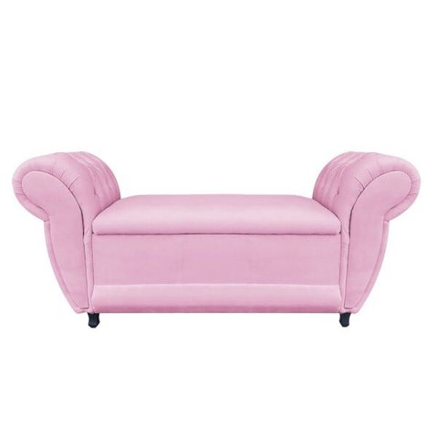 Recamier com Baú Grécia Namoradeira Calçadeira 195cm Suede D'Rossi - Rosa Bebê