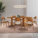Ver imagem 1 de Conjunto Mesa 180cm x 80cm Tampo MDF Canto Copo 6 Cadeiras Celeste Marrom/Off White/Imbuia