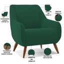 Ver imagem 3 de Poltrona Decorativa Fixa Pés de Madeira Paloma D02 Veludo Verde B-303 - Lyam Decor