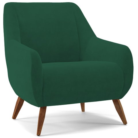 Poltrona Decorativa Fixa Pés de Madeira Paloma D02 Veludo Verde B-303 - Lyam Decor