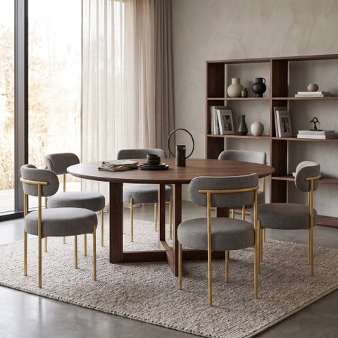 Cadeira Sala Jantar Margara Kit 8 Base Aço Dourado Linho D03 - D'Rossi