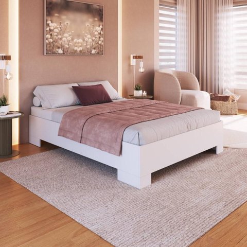 Cama de Casal Queen Box Branca 162x202x36cm Mdp Xangai Art In Móveis