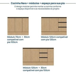 Cozinha Modulada 8 Peças 4 Aéreos 3 Balcões 1 Torre Quente Nara CabeCasa MadeiraMadeira - 18