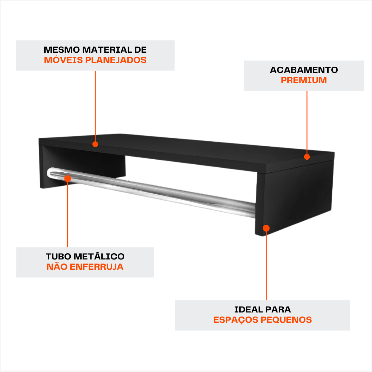 Cabideiro Arara de Parede 60 Cm Organizador de Roupas Multiuso Quarto Closet - 3