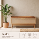 Ver imagem 1 de Banco Sapateira Kaki 100% MDF 100 cm X 40 cm Courino Caramelo Telinha Rattan