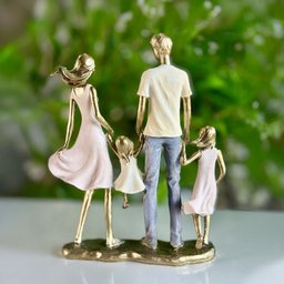 Escultura Familia Casal com Duas Meninas de Mãos Dadas - 3