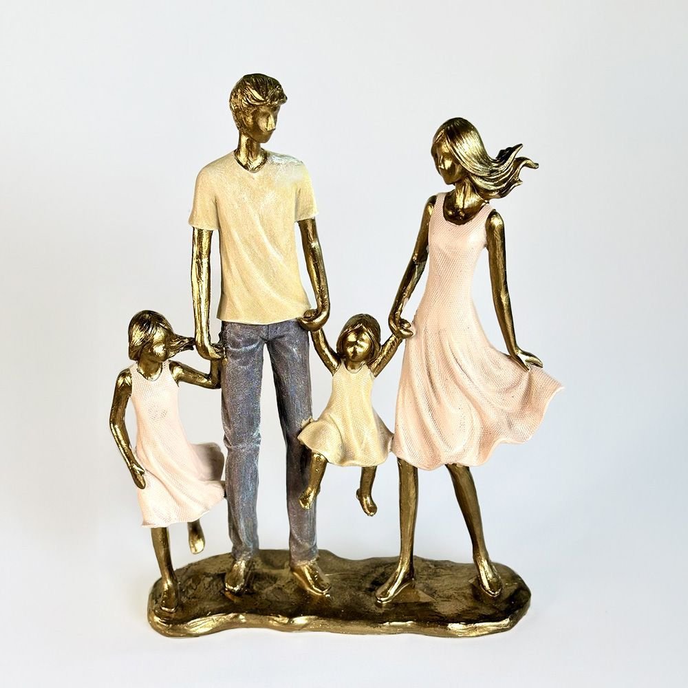 Escultura Familia Casal com Duas Meninas de Mãos Dadas