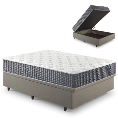 Base Box Baú Casal 138x188 Linho com Colchão Relax Fresh Molas Ensacadas