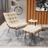 Kit 01 Poltrona e 01 Puff Costela Suede Base Metal - D'rossi - Bege - 4