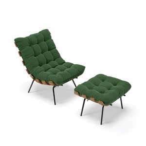 Kit 01 Poltrona e 01 Puff Costela Suede Base Metal - D'rossi - Verde