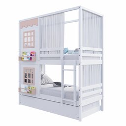Treliche Casinha Reta com 02 Janelas e Cortina Madeira Maciça Branco/ Rosa Housin - 5