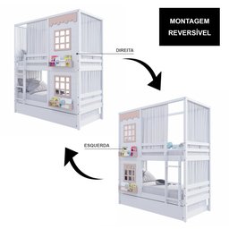 Treliche Casinha Reta com 02 Janelas e Cortina Madeira Maciça Branco/ Rosa Housin - 6