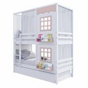 Ver imagem 2 de Treliche Casinha Reta com 02 Janelas e Cortina Madeira Maciça Branco/ Rosa Housin