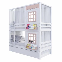 Treliche Casinha Reta com 02 Janelas e Cortina Madeira Maciça Branco/ Rosa Housin - 2