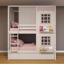 Ver imagem 1 de Treliche Casinha Reta com 02 Janelas e Cortina Madeira Maciça Branco/ Rosa Housin