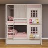 Treliche Casinha Reta com 02 Janelas e Cortina Madeira Maciça Branco/ Rosa Housin - 1
