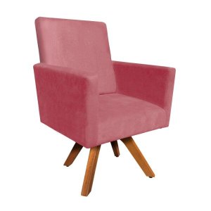 Poltrona Giratória Nina Suede Rose Base Madeira D'Rossi
