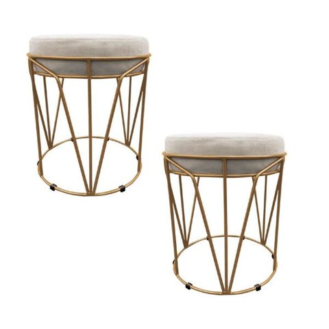 Kit 2 Puff Babu Suede Base Dourado D'Rossi - Bege