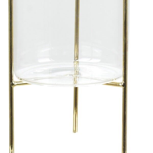 Cachepot de Vidro Com Suporte Metálico Dourado 18 cm D'Rossi - 2