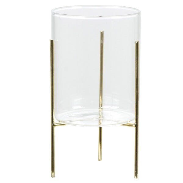 Cachepot de Vidro Com Suporte Metálico Dourado 18 cm D'Rossi - 1