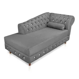 Divã Chesterfield Capitonado com Strass Suede - Grafite - 1